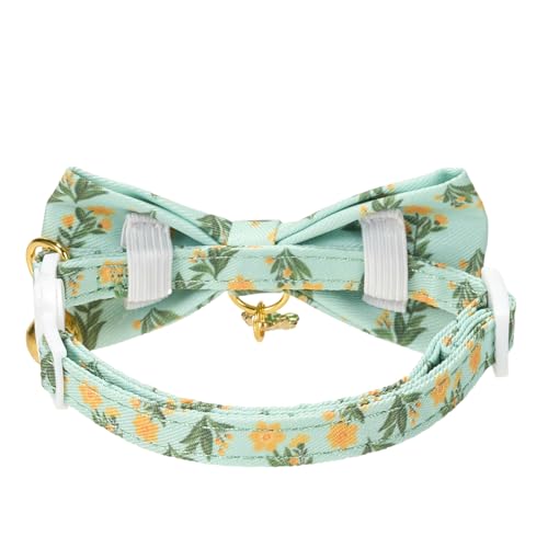2 Pack Cat Collars, Removable Bowtie, Floral Pattern, Safety Breakaway Clasp, Adjustable for Cats.(Adult Cat,Mint Green and Lt Pink with Floral) - color: Mint Green+ Lt Pink