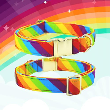 Tunkoo Rainbow Dog Collar with Metal Buckle - LGBTQ+ Pride Month, Soft Cotton Outer, Adjustable for Small/Medium/Large Dogs (Girls & Boys Pets), M - color: D - Rainbow, size: Medium