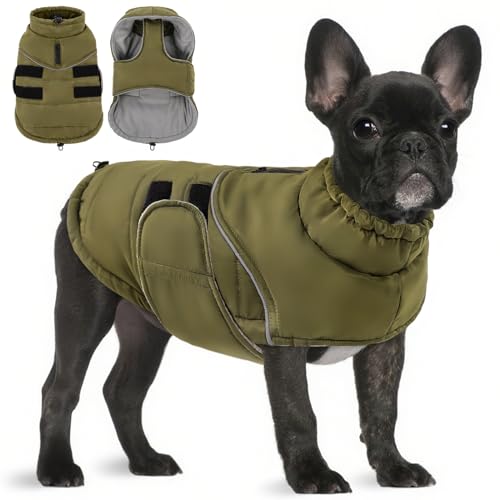 Peferhouse Warm Winter Coat for Large Dogs, Cold Weather Windproof Reflective Jacket With Harness Hole, Thick Vest ArmyGreen L - color: Green, size: Large