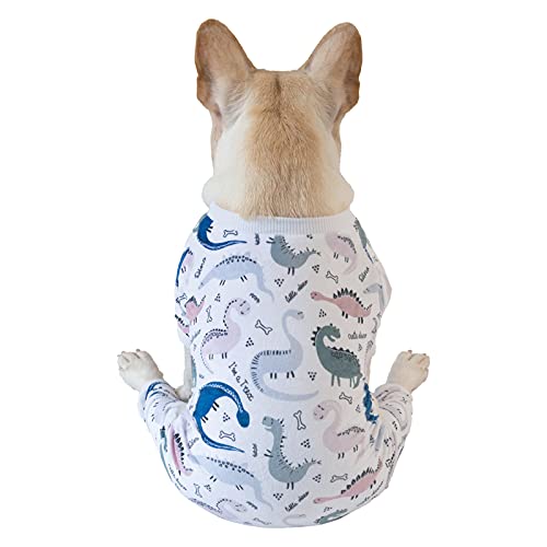 CuteBone Soft Puppy Pajamas Cute Dog Pjs Jumpsuit Pet Clothes Apparel P160S - color: Little Dinos, size: Small