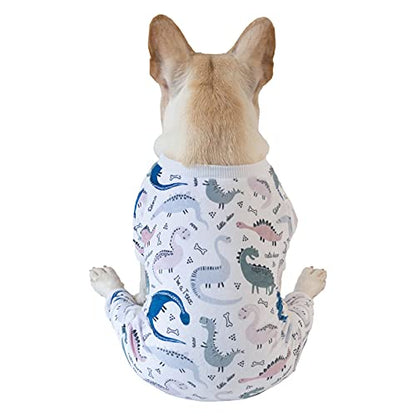 CuteBone Soft Puppy Pajamas Cute Dog Pjs Jumpsuit Pet Clothes Apparel P160S - color: Little Dinos, size: Small