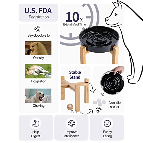 Black 8.66 in Dog Bowl Ceramic Slow Feeder for Medium Large Dogs,Elevated/Raised Slow Feeding Dog Food Water Dish Heavy Weighted,Puppy Dish for Fast Eaters,Puzzle Eating Bowl Modern Maze - color: Black Slow Feeder Elevated