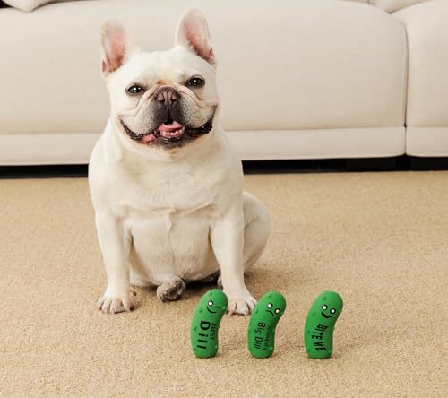 Squeaky Dog Toys, Soft Latex Rubber Squeaky Ball for Small Dogs Puppies, Cute Bounce Squeak Crunchy Pickle Pet Dog Toy - color: Crunchy Pickle - 3 Pack, size: Small