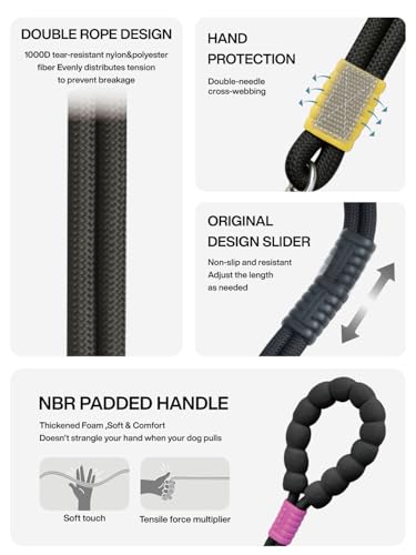 Hands Free Dog Leash, 5-in-1 Adjustable Waist Training Leash for Walking& Hiking – Dual Lead Rope with Padded Handle,MGBR Rotating Metal Clip(Classic- Onyx Black) - color: Classic- Onyx Black-5Ft