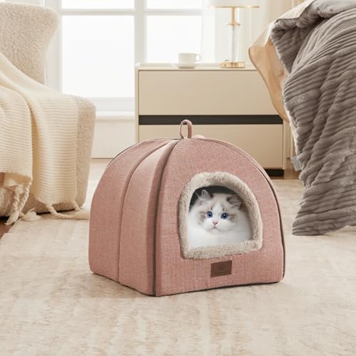 WINDRACING Cat Bed for Indoor Cats - Cat Cave Cat House Cats Tent with Removable Washable Cushioned Pillow, Soft and Self Kitten beds - color: Light Pink, size: L(17.5 x 17.5 x 17.5 Inch)