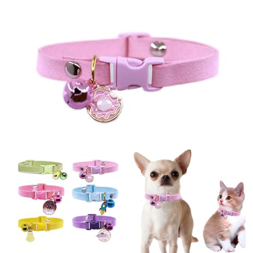 Pink Puppy Collar with Bell, XXS Dog Collar Girls, Cute Cat Collars with Bell for XXS Xs Small Tiny Female Dogs Pet Kitten Animal, XXSmall - color: Pink