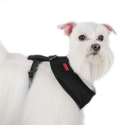 Puppia Soft Dog Harness No Choke Over-The-Head Triple Layered Breathable Mesh Adjustable Chest Belt and Quick-Release Buckle, Black, Medium - color: Black, size: Medium