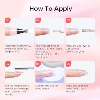 modelones Gel Nail Polish Set, 6 Colors Nude Pink Silver 9D Glassy Cat Eye Glitter Gel Polish Semi-transparent Neutral Brown Nail Polish Soapnails with Magnet Soak Off Led Nail Art DIY Gift - color: A A3-Neutral Cat Eye