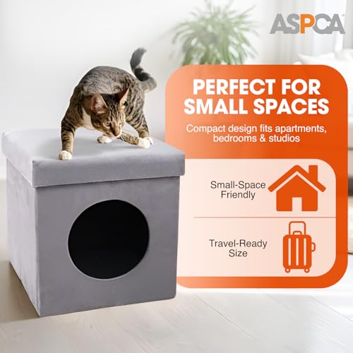 ASPCA-Indoor Cat Condo for Small Cats | Cozy Cat House for Indoor Cats & Kittens | Washable & Foldable | Compact Cat Houses & Condos for Play, Rest & Privacy | Easy to Assemble |12.5" x1.3.4"
