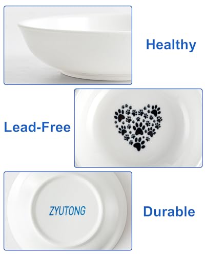 6PCS Whisker Fatigue Ceramic Cat Dishes - 5.5" Shallow Cat Food Bowl, Cute Kitten Plates for Wet Food, Whisker-Friendly, Non-Slip, Wide, White, Heart & Claw Pattern - size: 6 PCS