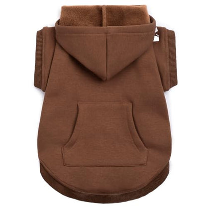 Dog Hoodie & Cat Sweater, Warm Fleece Hooded Soft Winter Sweatshirt for All Breeds, Cozy Pet Clothes, Brown, S - color: Brown, size: S-(2~7lb) | Chest(~13")