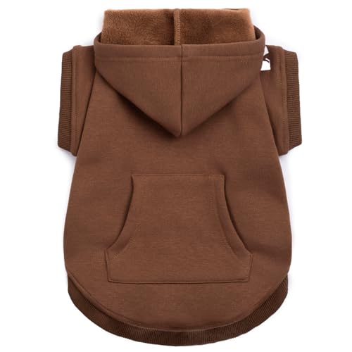 Dog Hoodie & Cat Sweater, Warm Fleece Hooded Soft Winter Sweatshirt for All Breeds, Cozy Pet Clothes, Brown, S - color: Brown, size: S-(2~7lb) | Chest(~13")