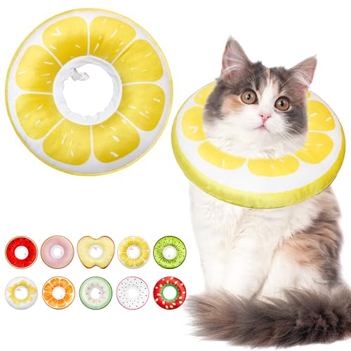 Cat Cone Collar Soft, Adjustable Cat Recovery Cone to Stop Licking, Cute Kitten Donut Collar After Surgery, Elizabethan Collars for Kittens, Lightweight Cats Neck Cones (Lemon, Large) - color: Lemon, size: Large