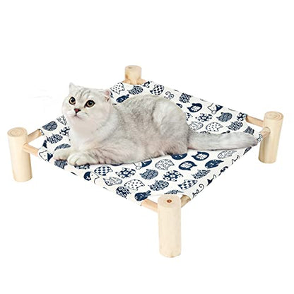 Cat and Dog Hammock Bed for Small Dogs, Brethable Wooden Pet Rabbit Elevated Cooling Outdoor Bed Cots Furniture for All Seasons White Cat - color: White Cat