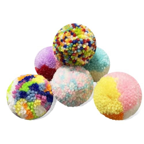 Assorted Color cat Toys for Indoor Cats, Woolen Yarn Puffs Pom Balls Interactive Kitten Chasing Toys Cat Chase Balls (6PCS) - color: 6PCS