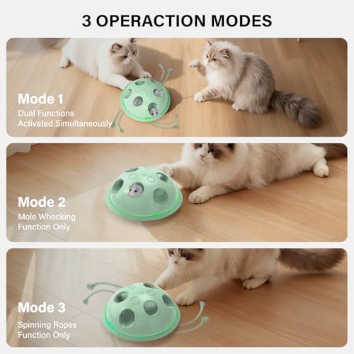 Pawingcat Automatic Cat String Toy 6 Holes Whack a Mole Cat Toy with Plush Running Cat Mouse Toy Hide and Seek Interactive Cat Toys for Indoor Cats（Green） - color: Green
