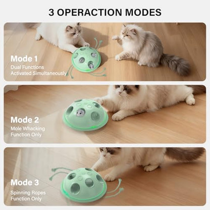 Pawingcat Automatic Cat String Toy 6 Holes Whack a Mole Cat Toy with Plush Running Cat Mouse Toy Hide and Seek Interactive Cat Toys for Indoor Cats（Green） - color: Green