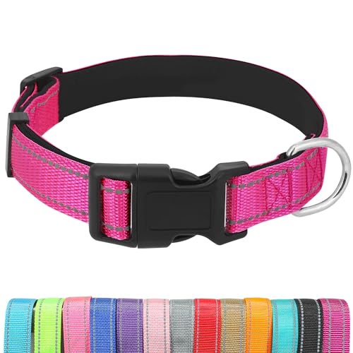 Dog Collars Adjustable for Small Dogs,Heavy Duty Waterproof Dog Collar with Quick Release Buckle,Girl Boy Female Male Reflective Nylon Dog Collar with Soft Neoprene Padded,S,Rose - color: Rose, size: Small