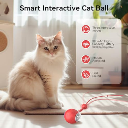 Smart Interactive Cat Dog Toys, Automatic Pet Toys for Bored Indoor Cats and Dogs, Motion Activated, USB Rechargeable, Christmas Pet Birthday Gifts (Red) - color: Red