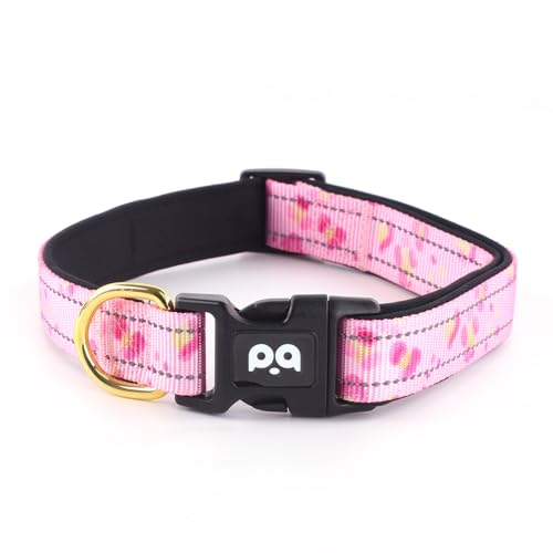 QQPETS Reflective Dog Collar with Soft Neoprene Padded Breathable Nylon Pet Collar Adjustable for Small Medium Large Dogs - color: Floral Pink, size: S
