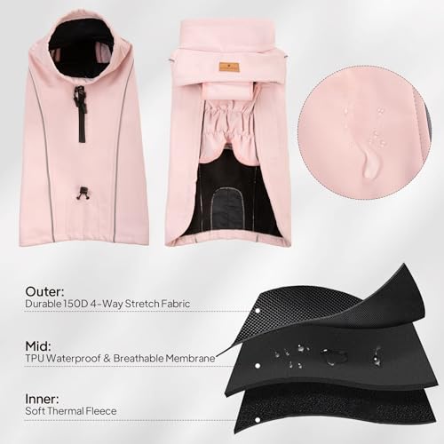 Dog Coat Warm Dog Winter Coat Waterproof Dogs Jacket with Reflective Pet Fleece Vest Zip-Up Cold Weather Coats for Large Dogs Turtleneck Windproof Coats (Pink,X-Large) - color: Pink, size: X-Large
