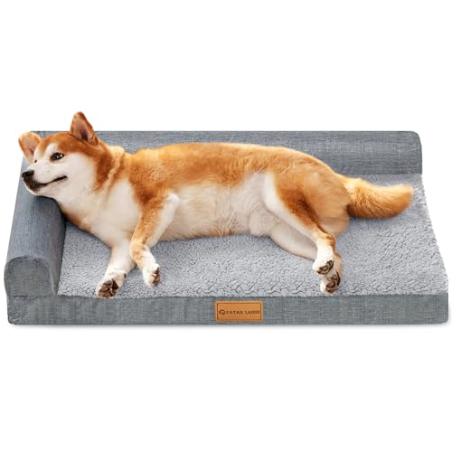 Orthopedic Dog Bed Large Sized Dog 36''X24'', Waterproof L Bolster Medium Pet Sofa Beds with Removable Washable Cover, Soft Comfortable Pet Couch Crate Mat with Nonskid Bottom, Grey - color: Grey, size: L:36x24x3.5 IN