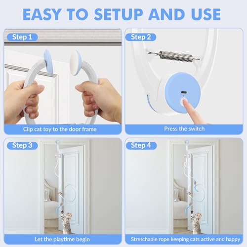 Interactive Cat Toys for Indoor Cats, Automatic Electric Flying Bird Feather Wand Toy, Best Kitten & Adult Cat Enrichment Toy Hanging Electric Kitty Toys for Bored Cats, Light Blue