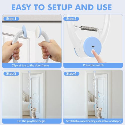 Interactive Cat Toys for Indoor Cats, Automatic Electric Flying Bird Feather Wand Toy, Best Kitten & Adult Cat Enrichment Toy Hanging Electric Kitty Toys for Bored Cats, Light Blue