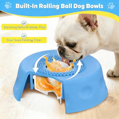 Slow Feeder Dog Bowls for Liquid Treats, Ball-in Interactive Bone Broth Dog Lick Bowl, 250ml Pup Lick Mat Toy for Large Medium Small Breeds, Ideal for Dietary Supplement & Post-op Nutrition (Blue) - color: Blue