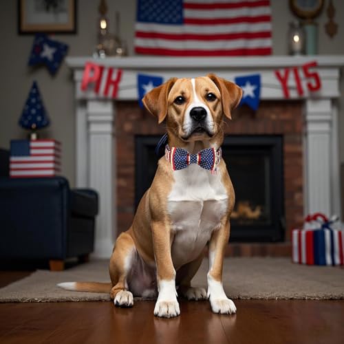 DOGWONG Ameirican Flag Dog Collar with Bow - Independence Bowtie Dog Collars, Adjustable Patriotic Pet Collars 4th of July Dog Collar for Small Medium Large Dogs - color: American Flag, size: S