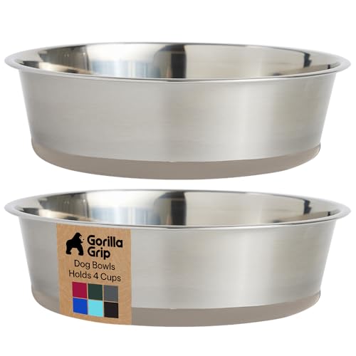 GORILLA GRIP Dog Bowls, Food Grade 304 Stainless Steel, Holds 4 Cups Each (32 fl oz) Food and Water Bowl for Feeding Dogs and Cats, Dishwasher Safe, Rust Resistant, BPA Free Rubber Base Set of 2 Beige - color: Beige, size: 4 Cup (32 Oz)