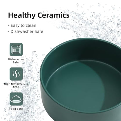 Havniva 6.1” Dog Bowl Ceramic Dog Food and Water Bowl, Durable Dog Water Bowl with Non-Slip Rubber Base Large Capacity Feeding Dishes for Small & Medium Dogs - color: Matte Dark Green, size: 6.1 Inch