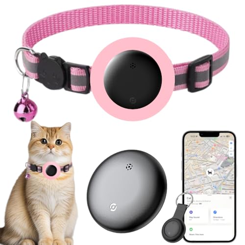 Cat Tracker Collar, Cat Collar with Finder Tag (iOS ONLY), Compatible with Apple Find My, No Monthly Fee, Cat Collar Waterproof (Pink) - color: pink