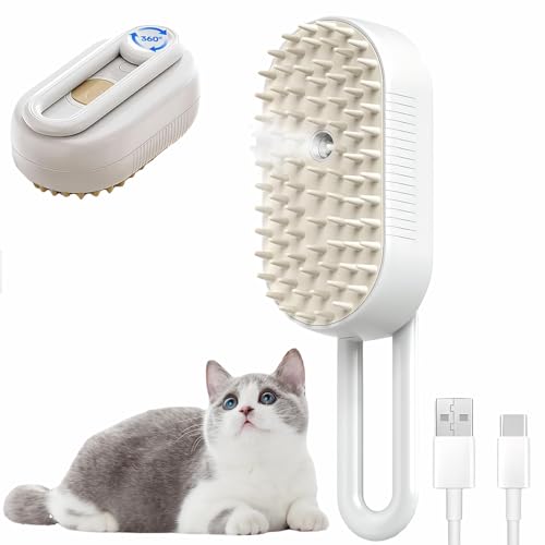 4 in 1 Cat steam brush, USB-Powered Pet for Dogs & Cats | Instant Fog Deshedding Tool, Reduces Shedding & Flyaway Hair | Gentle Grooming Brush for Dog & Cat Hair Loss Control (Beige) - color: Beige