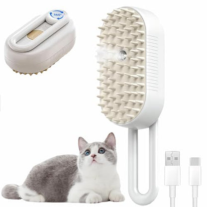 4 in 1 Cat steam brush, USB-Powered Pet for Dogs & Cats | Instant Fog Deshedding Tool, Reduces Shedding & Flyaway Hair | Gentle Grooming Brush for Dog & Cat Hair Loss Control (Beige) - color: Beige