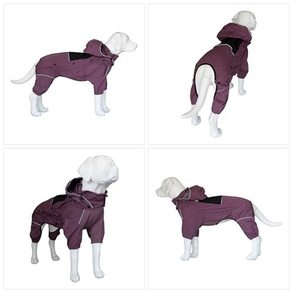 LOVELONGLONG Waterproof Dog Raincoat with Removable Hood – Outdoor Full Body Dog Jacket, Windproof Snowproof Shell Suit – All Season Pet Rain Gear Plum Purple XXS - color: Plum Purple, size: XXS (Back 9")