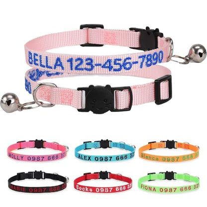 Personalized Cat Collars, Embroidered with Pet Name and Phone Number, Adjustable Nylon Breakaway Safety Release Buckle ID Collar,Custom Text with Bell for Cat or Kitten,Light Pink - color: Light Pink