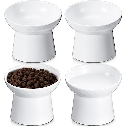 Tanlade 4 Pcs Ceramic Raised Cat Bowls, Elevated Tilted Cat Bowl for Food Water, Stress Free, Backflow Prevention, Dishwasher Microwave Safe, Feeder Dish for Indoor Kitten, Small Dogs(White) - color: White