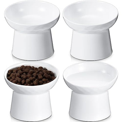 Tanlade 4 Pcs Ceramic Raised Cat Bowls, Elevated Tilted Cat Bowl for Food Water, Stress Free, Backflow Prevention, Dishwasher Microwave Safe, Feeder Dish for Indoor Kitten, Small Dogs(White) - color: White