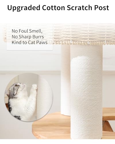 Wood Cat Tree for Large Cats, Modern Cat Tree Tower with Wide Shelves Cotton Scratching Posts, Super Sturdy Base, Cozy Perches, and Interactive Toys for Indoor Kittens - color: s975