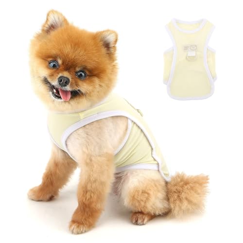 PAIDEFUL Cooling Dog Shirt for Small Dogs Summer Pet UV Sun Protection Vest Lightweight Breathable Doggie Tank Top Soft Stretchy Puppy T-Shirts Solid Cat Apparel Chihuahua Clothes D-Ring,Yellow,M - color: yellow, size: M