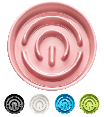 Ceramic Slow Feeder Dog Bowls, 2.0 Cups Slow Feeder for Medium Dogs, Puzzle Maze Bowl to Slow Down Eating, 30oz, 8in, Pink - color: Pink, size: 8 Inches