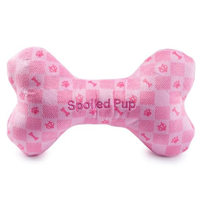 Haute Diggity Dog Chewy Vuiton Bone Plush Squeaky Dog Toy, Soft Durable Designer-Inspired Stuffed Puppy Chew Toys for Small, Medium & Large Dogs, Machine-Washable (Pink Checker) XL - color: Pink Checker Bone, size: X-Large