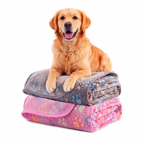 Dog Blanket 2 Pack Soft Flannel Pet Blanket for Dogs & Cats, Cozy Puppy Blanket for Couch Bed Crate, Washable Paw Print Throw 50x60 Inch Grey & Red - color: Grey&red-paw, size: 60*50 inch (Pack of 2)