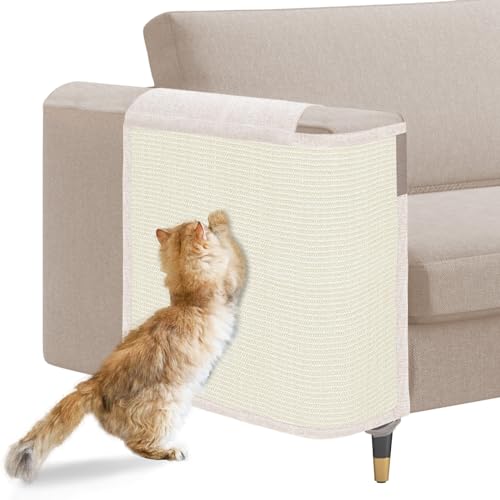 Cat Scratch Sofa Protector,23.6" L*19.7" W Cat Scratch Furniture Protector Pad, Couch Arm Sheild with Natural Sisal for Protecting Couch Sofa Chair Furniture(Beige/Right Handed) - color: Beige