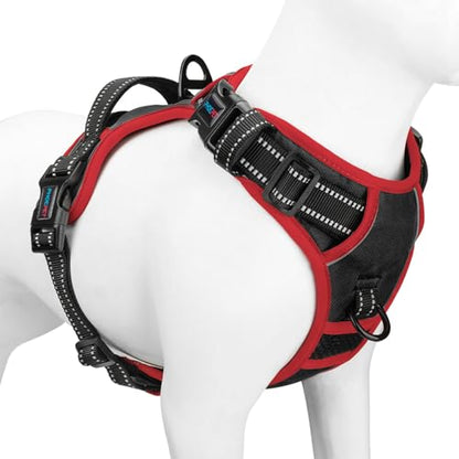 PHOEPET 2019 Upgraded No Pull Dog Harness, Reflective Adjustable Vest, with a Training Handle + 2 Metal Leash Hooks+ 3 Snap Buckles +4 Slide Buckles(XL, Black) - color: Black, size: Extra Large