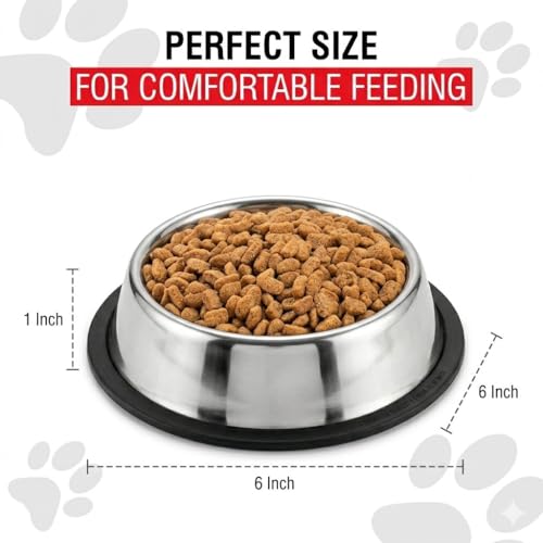 Loving Pets Stainless Steel Non-Tip Dog Bowl – Heavy Duty No Spill Dog Bowl with Removable Rubber Base – Durable, Non-Skid Stainless Steel Dog Food Bowl & Dog Water - size: 8 Ounce