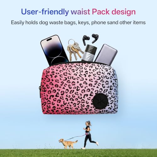 Hands Free Dog Leash with Slip Lead，Waist Leash Retractable for Dog Walking, Jogging and Running,Dual Padded Handles and Durable Bungee for Walking, Jogging and Running(Chic Leopard Pattern)