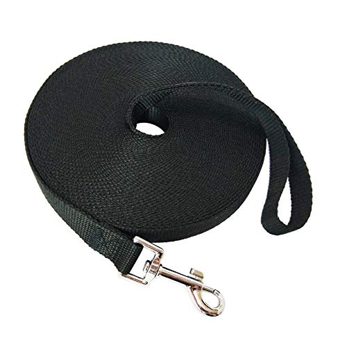 Nylon Training Dog Leash for Small Medium Large Dogs, 15ft 20ft 30ft 50ft Long Leash Dog/Puppy Lead for Obedience Recall Training, Camping (50ft, Black) - color: Black, size: 50ft