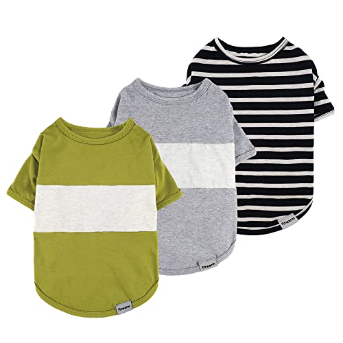 Fitwarm 3 Pack Color Block Striped Dog Shirt, Summer Dog Clothes for Small Dogs, Breathable Lightweight Pet Tshirt with Sleeves, Chihuahua Outfit, Oliver Green, Grey, Black, XS - color: Green-Grey-Black, size: X-Small
